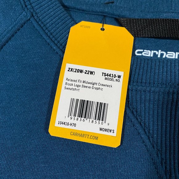 Carhartt Midweight Logo Sleeve Graphic Sweatshirt Womens 2X Relaxed Fit Blue NWT - Picture 10 of 16